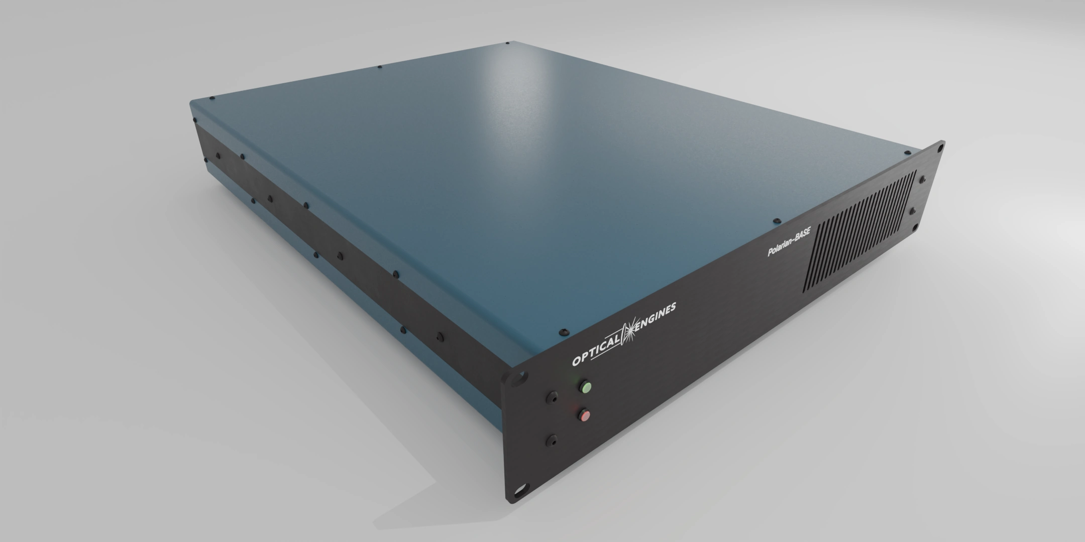 Polarian-BASE ultrafast fiber laser with blue top panel in angled view